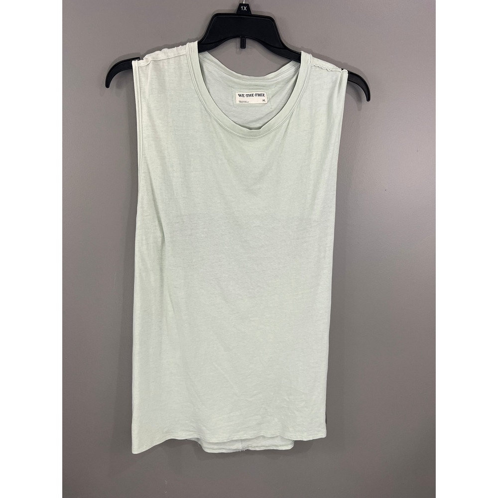 We The Free Tank Top Womens M Green Great Open Back Cotton Muscle Tee